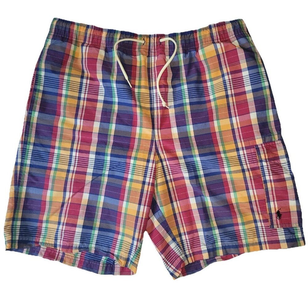 Polo Ralph Lauren Shorts Mens L Swim Trunks Multi Colored Plaid Draw String